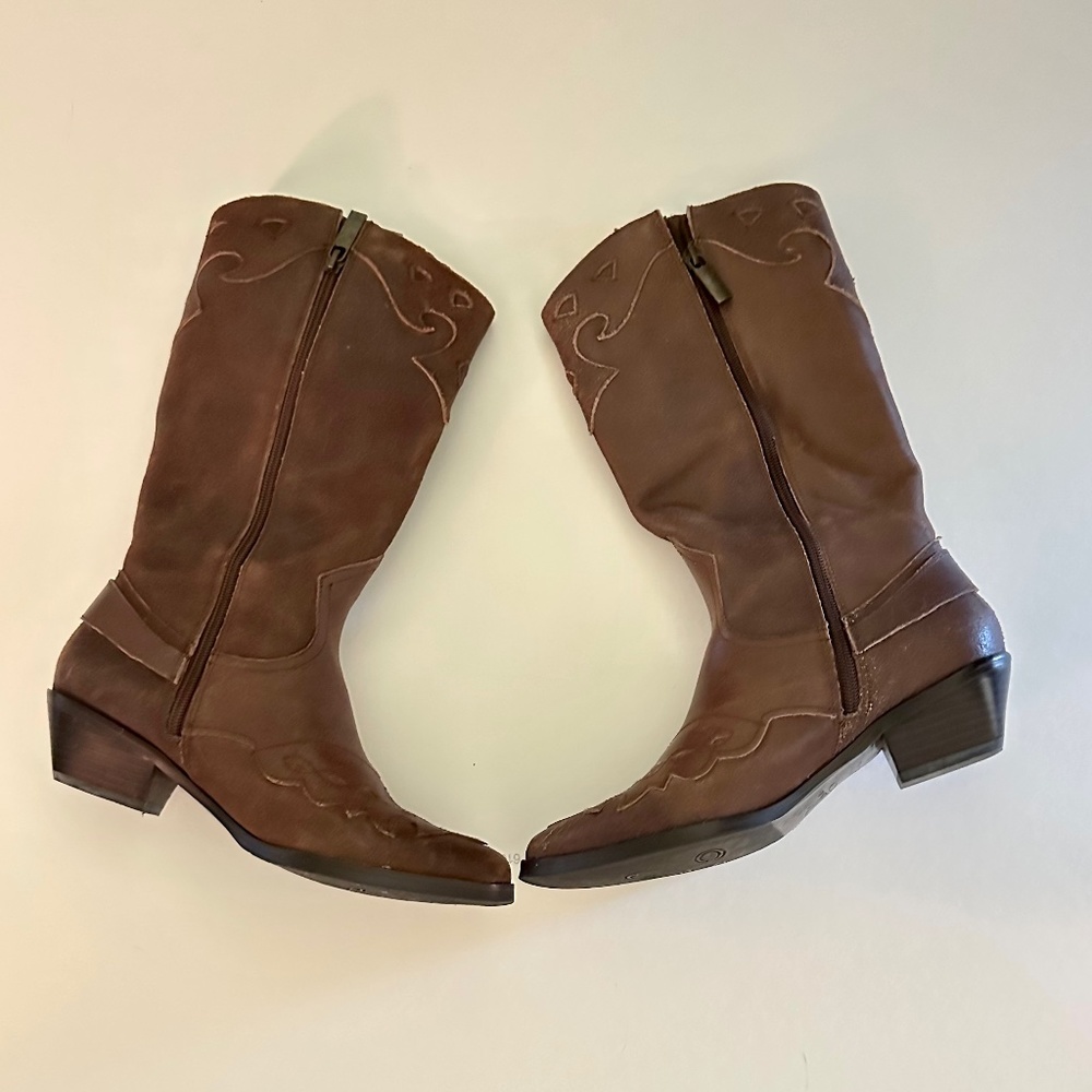 Reba, brown leather western boots, size 6-1/2 M